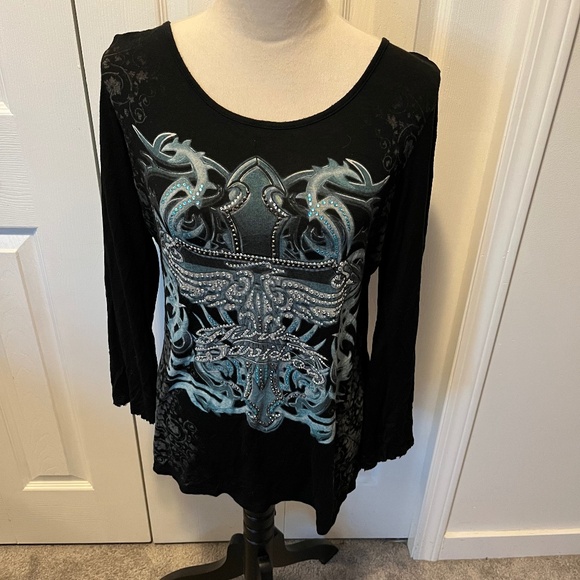Harley-Davidson Black and Blue Long Sleeve Top - Picture 1 of 13